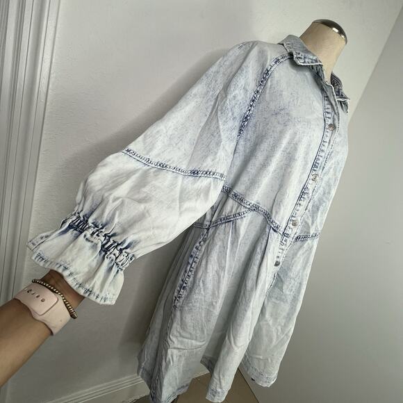 We The Free Free People Hannah Acid Washed Mini Denim Dress Size M, bohemian - Picture 5 of 10